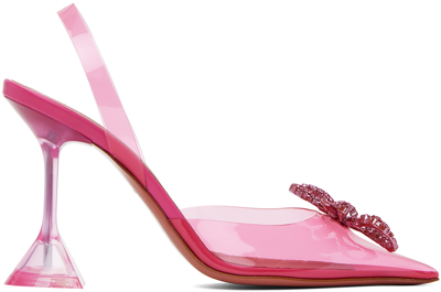 Shop Amina Muaddi Pink Rosie Glass Sling 95 Heels In Rose