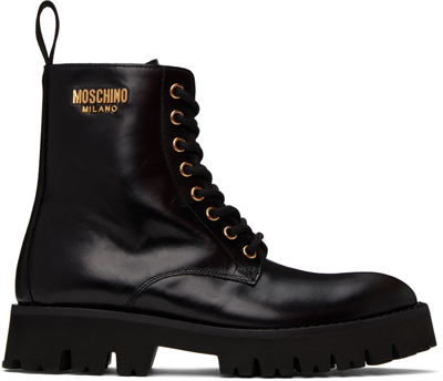 Shop Moschino Black Plate Boots In 000 Nero