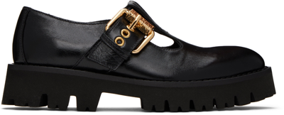 Shop Moschino Black Buckle Loafers In 000 Nero