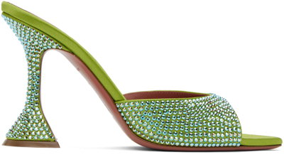 Shop Amina Muaddi Green Caroline Crystal 95 Heeled Sandals In Lime