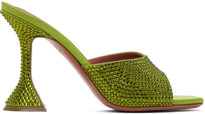 Shop Amina Muaddi Green Lupita Crystal Heeled Sandals In Olvine