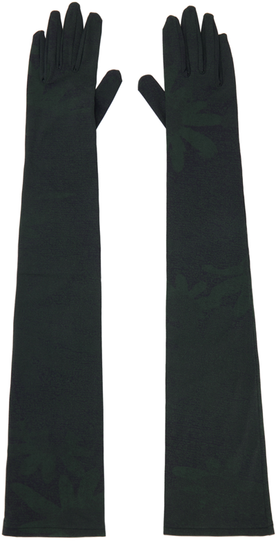 Shop Mm6 Maison Margiela Green & Black Printed Floral Gloves In 002s Green/black