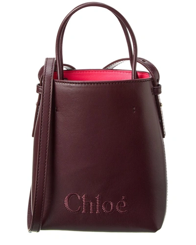 Shop Chloé Sense Micro Leather Tote In Purple