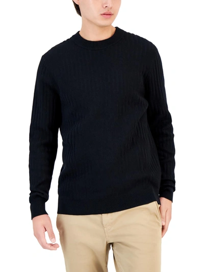 Shop Alfani Mens Ribbed Pullover Crewneck Sweater In Black