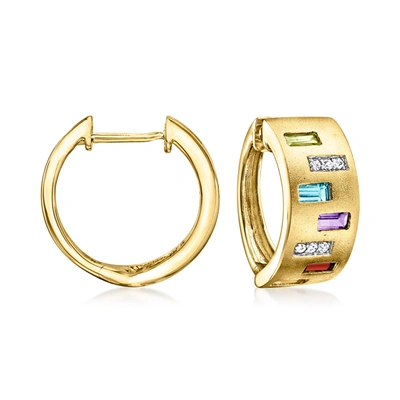 Ross-simons Multi-gemstone Hoop Earrings With Diamond Accents In 14kt Yellow Gold In Multi