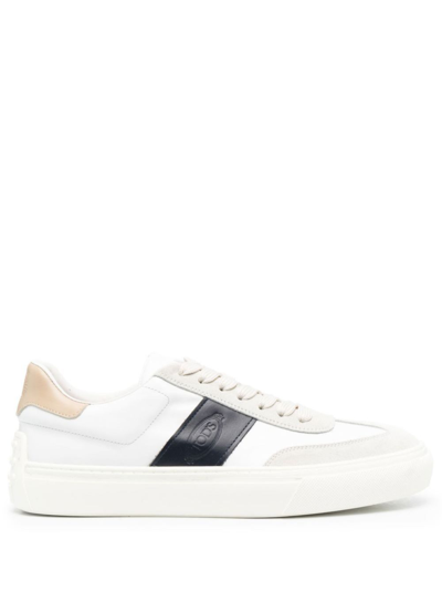 Shop Tod's White Debossed-logo Panelled Leather Sneakers