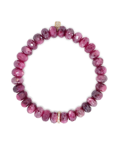 Sydney Evan 14k Yellow Gold Baguette Diamond And Moonstone Bracelet In Pink