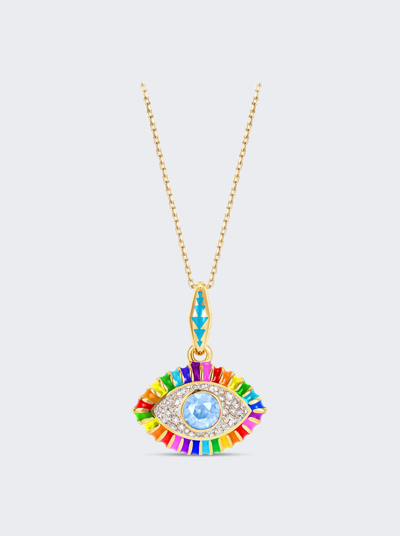 Shop Nevernot Life In Colour Eye Pendant Necklace In Diamond Pave And Blue Topaz