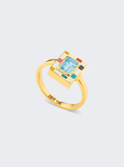 Shop Nevernot Mini Chess Ring In 14k Gold And Blue Topaz