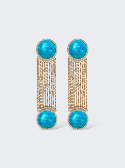 Nevernot Ready 2 Discover 18k Yellow Gold Opal Earrings In Blue Opals And Diamonds