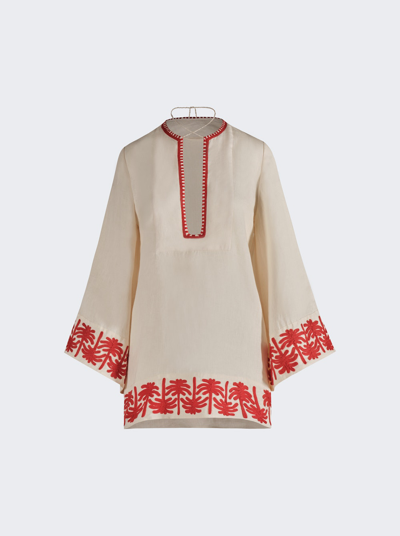 Johanna Ortiz Ocean Clan Embroidered Mini Dress In Cream Organic Linen-blend In Ecru