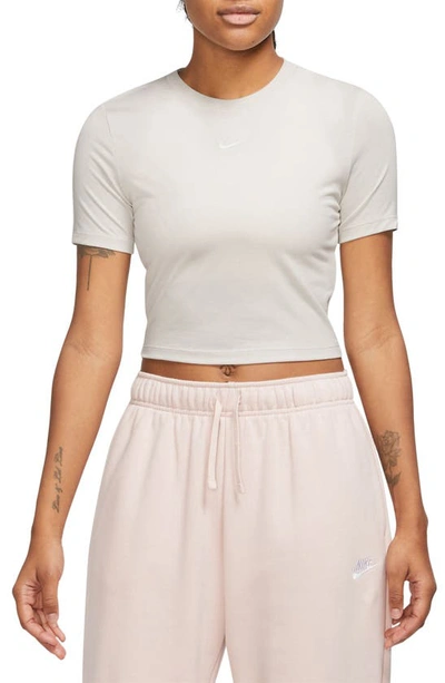 Shop Nike Sportswear Essential Slim Crop Top In Light Orewood Brown/ White