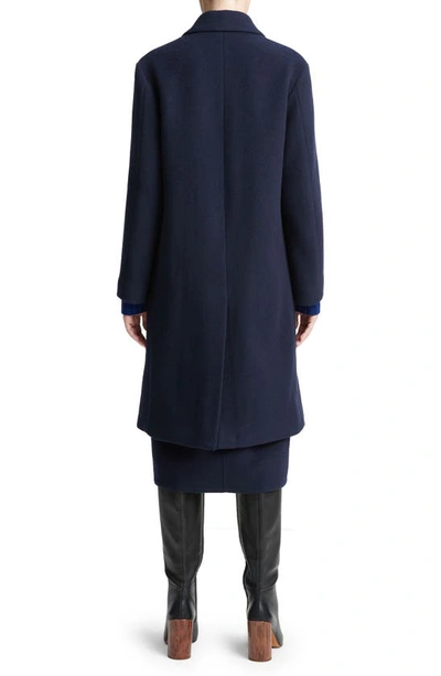 Shop Vince Double Breasted Brushed Wool Blend Coat In Deep Caspian