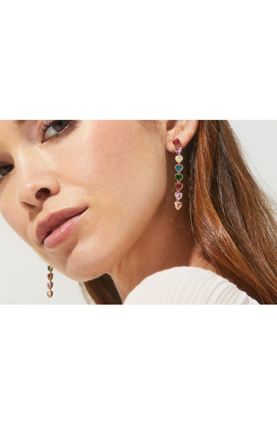 Shop Nadri Multicolored Crystal Heart Linear Earrings In Gold