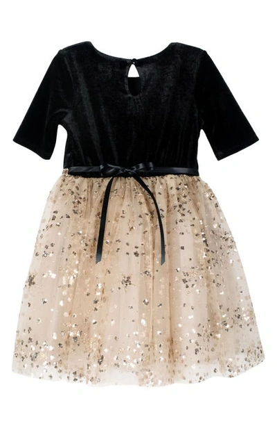 Shop Zunie Kids' Sequin Velvet & Mesh Party Dress In Black Champagne