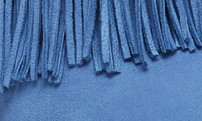 Shop Stuart Weitzman Tia Fringe Slide Sandal In Blue Steel Leather