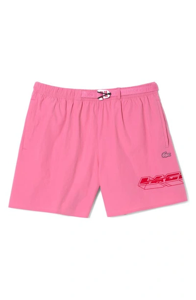 Shop Lacoste Belted Swim Trunks In Reseda Pink