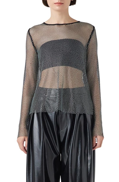 Shop Grey Lab Sheer Rhinestone Top In Black