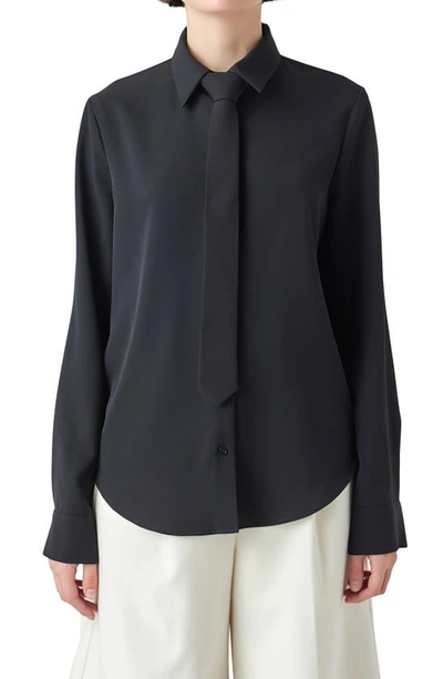 Grey Lab Neck Tie Shirt In Black