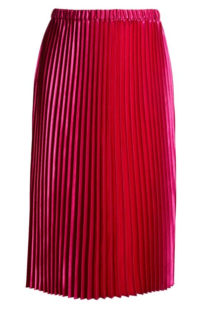 Shop Anne Klein Pleated Satin Midi Skirt In Amaranth