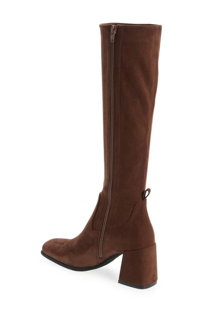 Shop Jeffrey Campbell Hot Lava Knee High Stretch Boot In Dark Brown Suede
