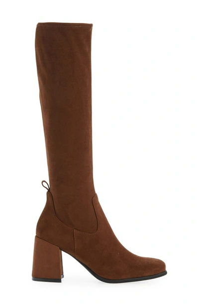 Shop Jeffrey Campbell Hot Lava Knee High Stretch Boot In Brown Suede