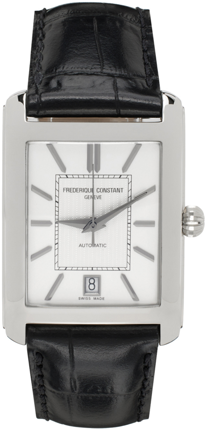 Shop Frederique Constant Silver & Black Carrée Watch In Black/silver