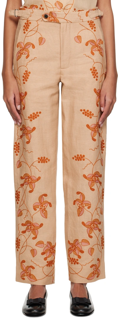 Shop Bode Pink Bougainvillea Trousers In Pink Multi