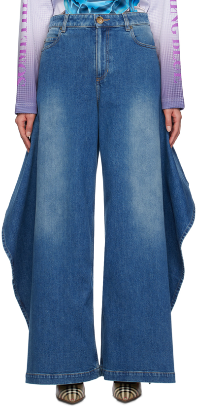 Shop Burberry Blue Wide Jeans In Deep Slate Blue