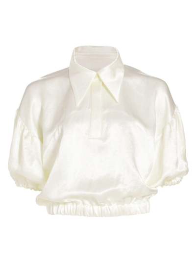 Shop Anonlychild Women's Alberta Satin Cropped Polo Top In White