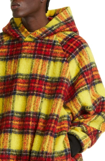 Shop Undercover Oversize Padded Tartan Plaid Wool Blend Hoodie In Yellow Ck
