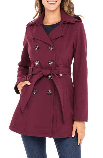 Shop Sebby Water Resistant Double Breasted Soft Shell Jacket In Burgundy