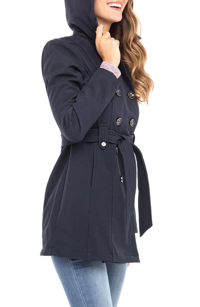 Shop Sebby Water Resistant Double Breasted Soft Shell Jacket In Navy