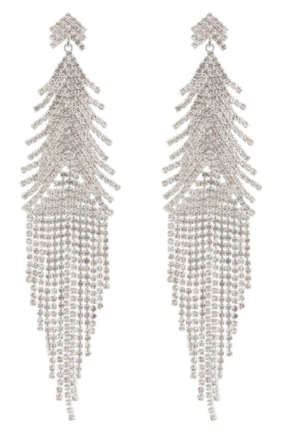 Shop Tasha Crystal Feather Drop Earrings In Silver