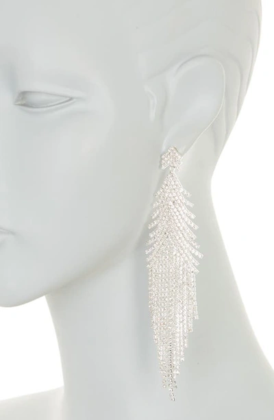 Shop Tasha Crystal Feather Drop Earrings In Silver