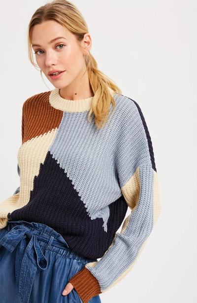 Wishlist Rib Colorblock Sweater In Navy Combo