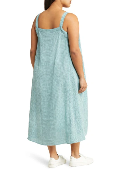 Eileen Fisher Sleeveless Seersucker Check Midi Dress In Amalfi