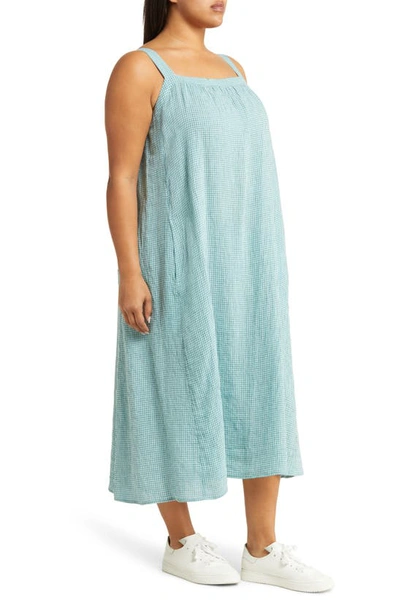 Eileen Fisher Sleeveless Seersucker Check Midi Dress In Amalfi