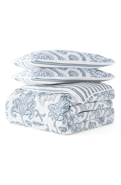 Ienjoy Home All Season Jacobean King 3-piece Down Alternative Reversible Comforter Set In Dusk Blue