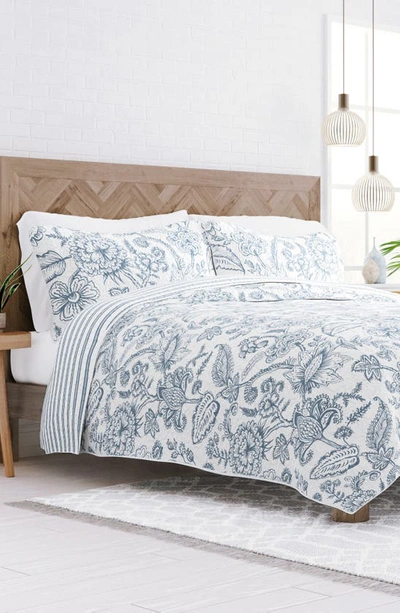 Shop Ienjoy Home All Season Jacobean King 3-piece Down Alternative Reversible Comforter Set In Dusk Blue