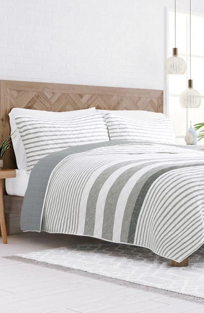Ienjoy Home All Season Stripe King 3-piece Down Alternative Reversible Comforter Set In Light Gray