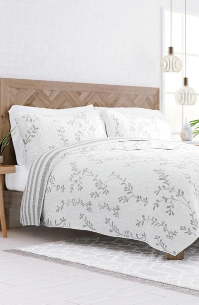 Ienjoy Home All Season Sprouting King 3-piece Down Alternative Reversible Comforter Set In Light Gray