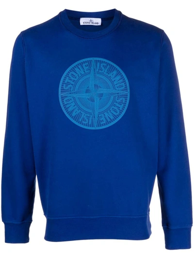 Shop Stone Island Industrial One Print Crewneck Sweatshirt In Cotton Fleece In Bluette