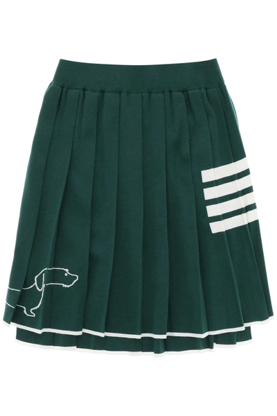 Shop Thom Browne Pleated Mini Skirt With 4 Bar And Hector Motifs In Green, White