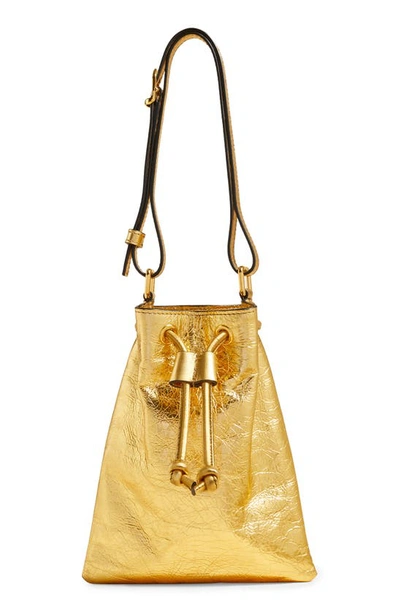 Shop Khaite Small Greta Metallic Shoulder Bag In Gold