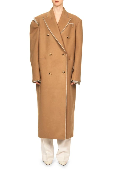 Shop Interior The Riley Raw Edge Deconstructed Long Wool Coat In Camel