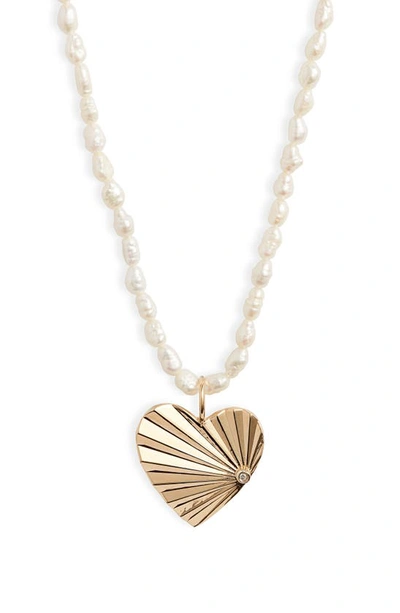 Shop Jennifer Zeuner Nelle Pearl & Diamond Pendant Necklace In Yellow Gold