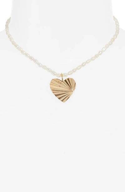 Shop Jennifer Zeuner Nelle Pearl & Diamond Pendant Necklace In Yellow Gold