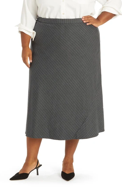 Shop Pari Passu Chase Pinstripe Wool Blend Bias Midi Skirt In Gray