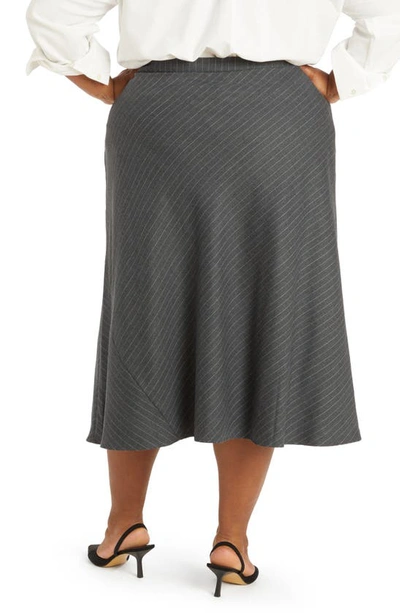 Pari Passu Chase Pinstripe Wool Blend Bias Midi Skirt In Gray